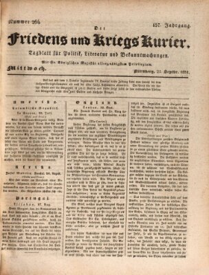 Der Friedens- u. Kriegs-Kurier (Nürnberger Friedens- und Kriegs-Kurier) Mittwoch 21. September 1831