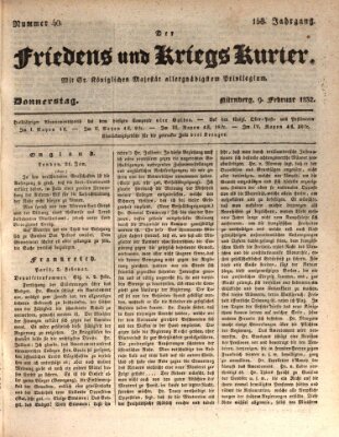 Der Friedens- u. Kriegs-Kurier (Nürnberger Friedens- und Kriegs-Kurier) Donnerstag 9. Februar 1832