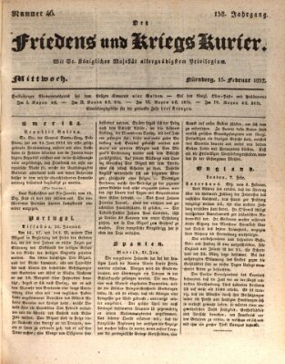 Der Friedens- u. Kriegs-Kurier (Nürnberger Friedens- und Kriegs-Kurier) Mittwoch 15. Februar 1832