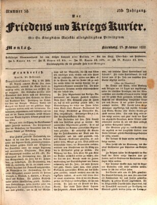 Der Friedens- u. Kriegs-Kurier (Nürnberger Friedens- und Kriegs-Kurier) Montag 27. Februar 1832