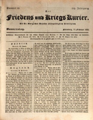 Der Friedens- u. Kriegs-Kurier (Nürnberger Friedens- und Kriegs-Kurier) Donnerstag 14. Februar 1833