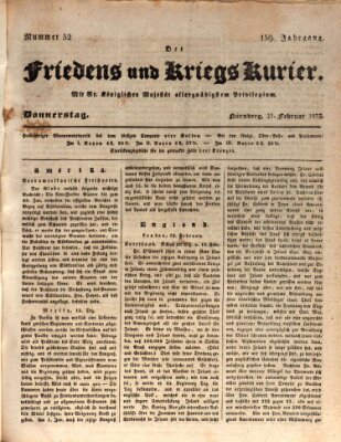 Der Friedens- u. Kriegs-Kurier (Nürnberger Friedens- und Kriegs-Kurier) Donnerstag 21. Februar 1833