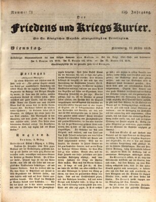 Der Friedens- u. Kriegs-Kurier (Nürnberger Friedens- und Kriegs-Kurier) Dienstag 12. März 1833