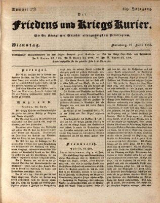 Der Friedens- u. Kriegs-Kurier (Nürnberger Friedens- und Kriegs-Kurier) Dienstag 25. Juni 1833