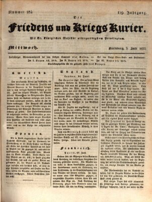 Der Friedens- u. Kriegs-Kurier (Nürnberger Friedens- und Kriegs-Kurier) Mittwoch 3. Juli 1833