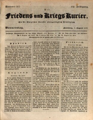 Der Friedens- u. Kriegs-Kurier (Nürnberger Friedens- und Kriegs-Kurier) Donnerstag 1. August 1833