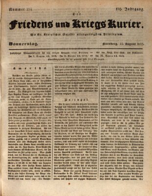 Der Friedens- u. Kriegs-Kurier (Nürnberger Friedens- und Kriegs-Kurier) Donnerstag 22. August 1833