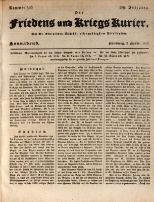 Der Friedens- u. Kriegs-Kurier (Nürnberger Friedens- und Kriegs-Kurier) Samstag 2. November 1833