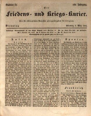 Der Friedens- u. Kriegs-Kurier (Nürnberger Friedens- und Kriegs-Kurier) Dienstag 4. März 1834