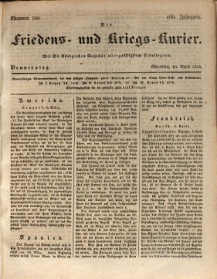 Der Friedens- u. Kriegs-Kurier (Nürnberger Friedens- und Kriegs-Kurier) Donnerstag 10. April 1834
