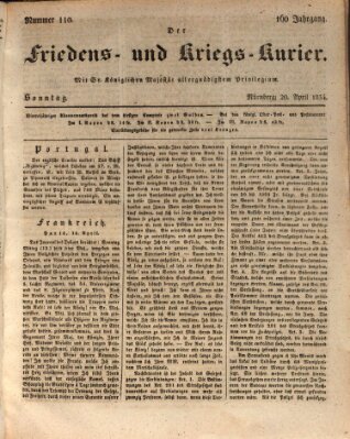 Der Friedens- u. Kriegs-Kurier (Nürnberger Friedens- und Kriegs-Kurier) Sonntag 20. April 1834