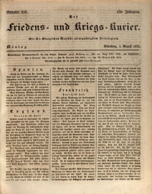 Der Friedens- u. Kriegs-Kurier (Nürnberger Friedens- und Kriegs-Kurier) Montag 4. August 1834