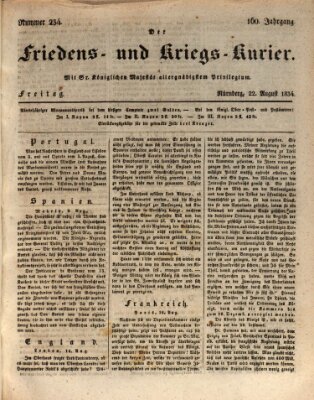 Der Friedens- u. Kriegs-Kurier (Nürnberger Friedens- und Kriegs-Kurier) Freitag 22. August 1834