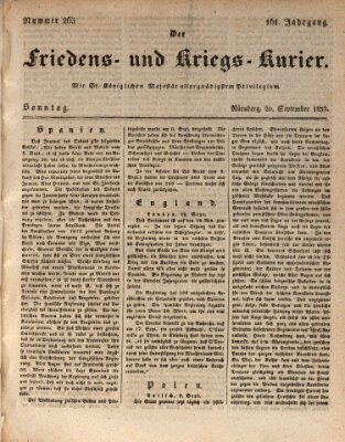 Der Friedens- u. Kriegs-Kurier (Nürnberger Friedens- und Kriegs-Kurier) Sonntag 20. September 1835