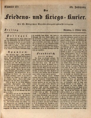 Der Friedens- u. Kriegs-Kurier (Nürnberger Friedens- und Kriegs-Kurier) Freitag 2. Oktober 1835