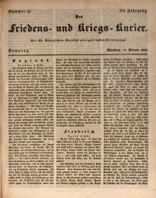 Der Friedens- u. Kriegs-Kurier (Nürnberger Friedens- und Kriegs-Kurier) Sonntag 14. Februar 1836
