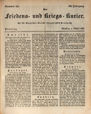 Der Friedens- u. Kriegs-Kurier (Nürnberger Friedens- und Kriegs-Kurier) Sonntag 9. Oktober 1836