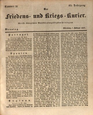 Der Friedens- u. Kriegs-Kurier (Nürnberger Friedens- und Kriegs-Kurier) Dienstag 7. Februar 1837