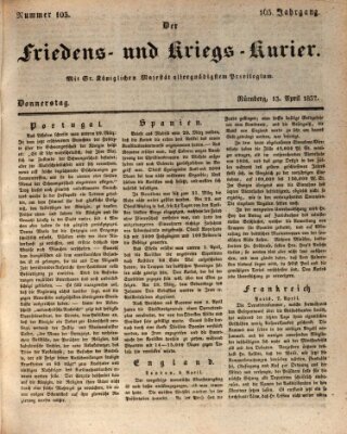 Der Friedens- u. Kriegs-Kurier (Nürnberger Friedens- und Kriegs-Kurier) Donnerstag 13. April 1837