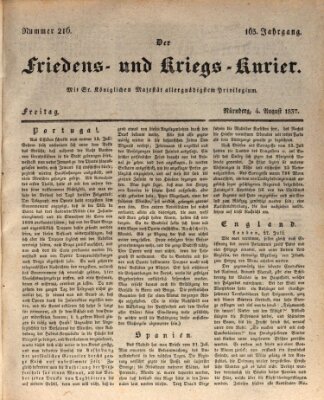 Der Friedens- u. Kriegs-Kurier (Nürnberger Friedens- und Kriegs-Kurier) Freitag 4. August 1837