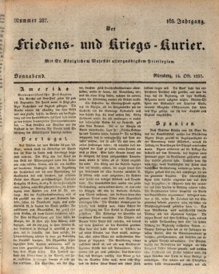 Der Friedens- u. Kriegs-Kurier (Nürnberger Friedens- und Kriegs-Kurier) Samstag 14. Oktober 1837