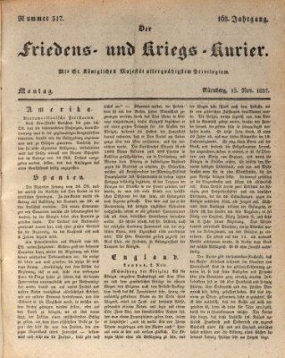 Der Friedens- u. Kriegs-Kurier (Nürnberger Friedens- und Kriegs-Kurier) Montag 13. November 1837