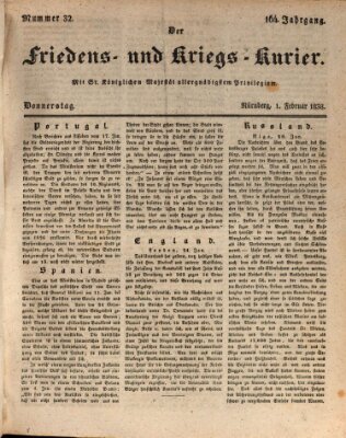 Der Friedens- u. Kriegs-Kurier (Nürnberger Friedens- und Kriegs-Kurier) Donnerstag 1. Februar 1838