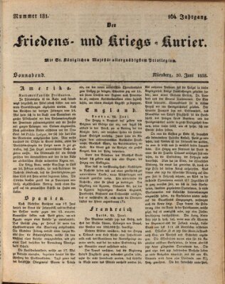 Der Friedens- u. Kriegs-Kurier (Nürnberger Friedens- und Kriegs-Kurier) Samstag 30. Juni 1838