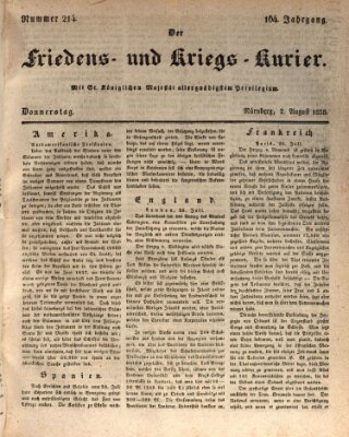 Der Friedens- u. Kriegs-Kurier (Nürnberger Friedens- und Kriegs-Kurier) Donnerstag 2. August 1838