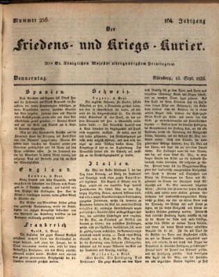 Der Friedens- u. Kriegs-Kurier (Nürnberger Friedens- und Kriegs-Kurier) Donnerstag 13. September 1838