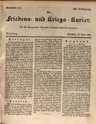 Der Friedens- u. Kriegs-Kurier (Nürnberger Friedens- und Kriegs-Kurier) Freitag 28. September 1838