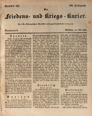 Der Friedens- u. Kriegs-Kurier (Nürnberger Friedens- und Kriegs-Kurier) Samstag 20. Oktober 1838