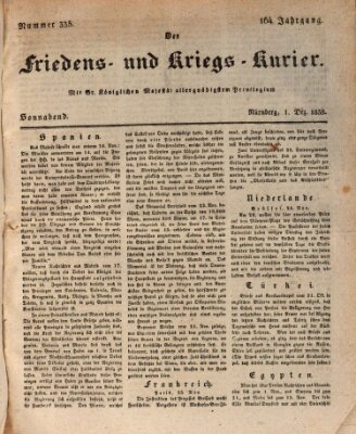 Der Friedens- u. Kriegs-Kurier (Nürnberger Friedens- und Kriegs-Kurier) Samstag 1. Dezember 1838