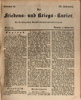 Der Friedens- u. Kriegs-Kurier (Nürnberger Friedens- und Kriegs-Kurier) Montag 11. Februar 1839