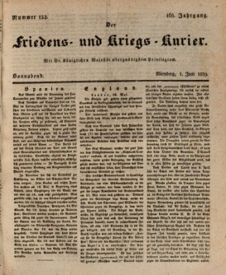 Der Friedens- u. Kriegs-Kurier (Nürnberger Friedens- und Kriegs-Kurier) Samstag 1. Juni 1839