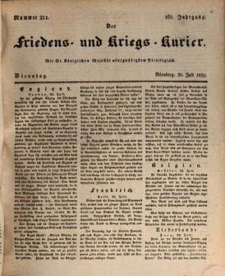 Der Friedens- u. Kriegs-Kurier (Nürnberger Friedens- und Kriegs-Kurier) Dienstag 30. Juli 1839