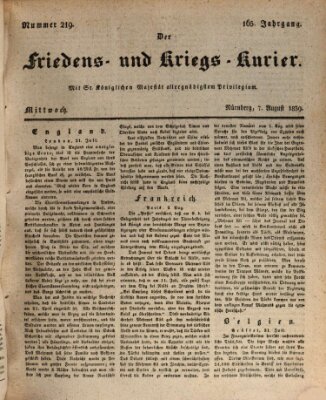 Der Friedens- u. Kriegs-Kurier (Nürnberger Friedens- und Kriegs-Kurier) Mittwoch 7. August 1839