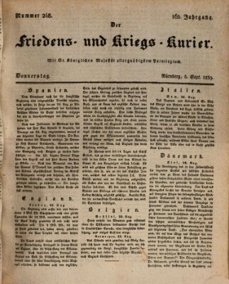 Der Friedens- u. Kriegs-Kurier (Nürnberger Friedens- und Kriegs-Kurier) Donnerstag 5. September 1839