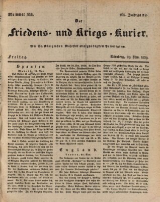 Der Friedens- u. Kriegs-Kurier (Nürnberger Friedens- und Kriegs-Kurier) Freitag 29. November 1839