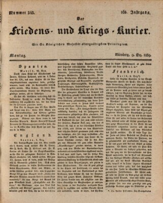 Der Friedens- u. Kriegs-Kurier (Nürnberger Friedens- und Kriegs-Kurier) Montag 9. Dezember 1839