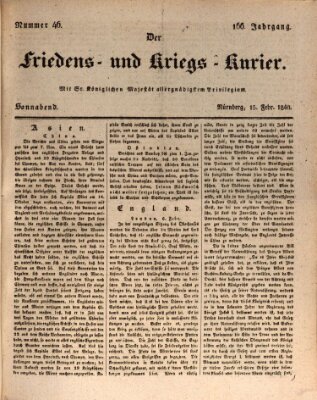 Der Friedens- u. Kriegs-Kurier (Nürnberger Friedens- und Kriegs-Kurier) Samstag 15. Februar 1840