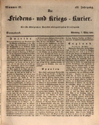 Der Friedens- u. Kriegs-Kurier (Nürnberger Friedens- und Kriegs-Kurier) Samstag 7. März 1840