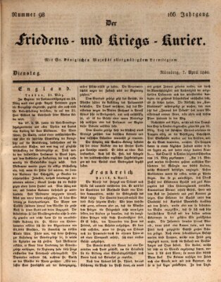 Der Friedens- u. Kriegs-Kurier (Nürnberger Friedens- und Kriegs-Kurier) Dienstag 7. April 1840