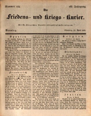 Der Friedens- u. Kriegs-Kurier (Nürnberger Friedens- und Kriegs-Kurier) Dienstag 21. April 1840