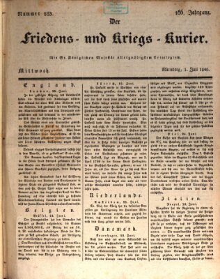 Der Friedens- u. Kriegs-Kurier (Nürnberger Friedens- und Kriegs-Kurier) Mittwoch 1. Juli 1840