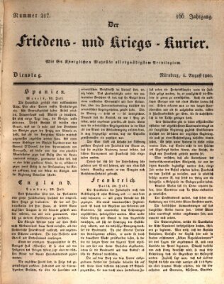 Der Friedens- u. Kriegs-Kurier (Nürnberger Friedens- und Kriegs-Kurier) Dienstag 4. August 1840