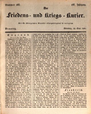 Der Friedens- u. Kriegs-Kurier (Nürnberger Friedens- und Kriegs-Kurier) Dienstag 22. September 1840