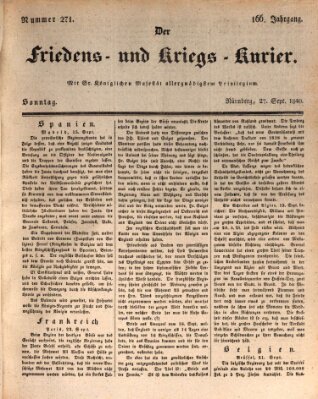 Der Friedens- u. Kriegs-Kurier (Nürnberger Friedens- und Kriegs-Kurier) Sonntag 27. September 1840
