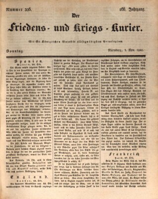 Der Friedens- u. Kriegs-Kurier (Nürnberger Friedens- und Kriegs-Kurier) Sonntag 1. November 1840