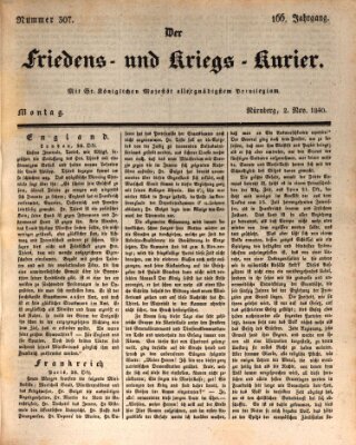 Der Friedens- u. Kriegs-Kurier (Nürnberger Friedens- und Kriegs-Kurier) Montag 2. November 1840